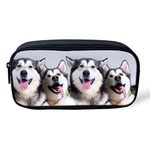 HUGS IDEA Cute Husky Pencil Case Pen Zipper Bag Student Stationery Pouch Makeup Bag