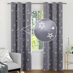 Encasa XO Printed Blackout Curtains 8 Ft, 2 Pcs | Silver Foil Star Medium Grey Design I Room Darkening - Blocks 85% Light | Sound And Heat Reduction For Bedroom, Living Room I Machine Wash, Opaque