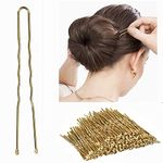 •U Shaped Hair Pins,Gold French Blonde Bobby Buns Clips for Updos Ballets,100 Pcs 6cm /2.4in Metal Hair Styling Grips for Women Girls