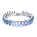 Aprilery Tennis Bracelet Silver, Dainty Crystal Chain Bangle Bracelets, Link Trendy Jewelry Bracelets for Women and Teens Girls (Blue 1)