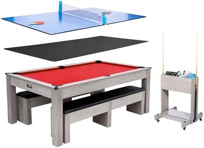 7FT 3-in-1 Pool Table with Dining Top & Table Tennis | Billiard Table Set with Accessories (Balls, Cues, Ping Pong) | HDF Wood Grain Finish | Includes Rolling Storage Caddy