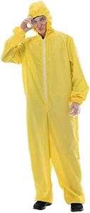 EraSpooky Men Yellow Jumpsuit Hazmat Costume Halloween Party Coverall,Gloves,Goggles