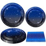 120 Pack Space Galaxy Party Supplies Starry Night Tableware Set Space Happy Birthday Plate Outer Space Plate Solar System Planet Napkins Galaxy Planet Theme Birthday Party Decorations Serves 40