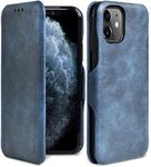 PULOKA Sleek Flip Case -Compatible for iPhone 11 - Premium Vegan Leather Phone Cover with Card Slot - Slim, Durable, Privacy Protection - Kickstand Function - Flip Wallet Cases - Blue