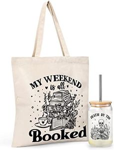 Tuitessine Bookish Gifts for Book Lover Readers Canvas Tote Bag Glass Cup Set Women Teacher Appreciation Gifts Family Birthday Presents