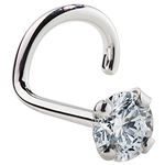 3mm Cubic Zirconia 14K White Gold Nose Ring Twist Screw - 18G