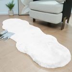 Latepis White Runner Rugs for Bedroom Soft Fuzzy Faux Sheepskin Rug 2x6 Faux Rabbit Fur Rug Non-Slip Washable Shag Rug Fluffy Carpet for Living Room Nursery Dorm Accent Rug