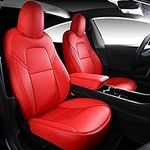 INCH EMPIRE Seat Cover Custom Fit for Tesla Model 3 Synthetic Leather Car Seat Cushion Protector for 2017 2018 2019 2020 2021 2022 2023 Customized (Lichi Red Model 3)