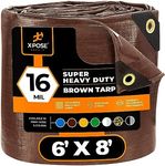 6' x 8' Super Heavy Duty 16 Mil Brown Poly Tarp Cover - Thick Waterproof, UV Resistant, Rip and Tear Proof Tarpaulin with Grommets and Reinforced Edges - by Xpose Safety