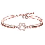 BEKECH Dog Memorial Bracelet No Longer by My Side But Forever in My Heart Crystal Paw Print Bracelet Loss of Pet Jewelry Memorial Gift for Women (Rose Gold)