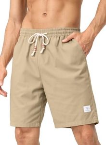 JMIERR Men Shorts Linen Cotton Casual Classic Fit Flat Front Elastic Waist Drawstring Lightweight Summer Beach Shorts for Men US 40 (XX-Large) Beige