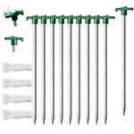 Eurmax USA Galvanized Non-Rust Camping Family Tent Pop Up Tent Stakes Ice Tools Heavy Duty 10pc-Pack, with 4x10ft Ropes & 1 Stopper,Green