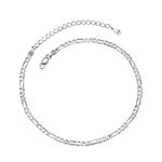 Womens Silver Ankle Bracelets 3mm Figaro Foot Chain Anklet Bracelets