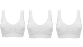 UtopyaUK 3 Pack Comfort Bra Padded Women Girls Crop Top with Pads Seamless Sleep Yoga Bralette Leisure Stretch Sports Vest Wide Straps White Black Beige Value Pack (Large, 3 White)