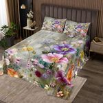 Erosebridal 3D Flowers Bedspread Botanical Quilted for Kids Child Girls Colorful Boho Floral Coverlet Set Colored Hibiscus Tree Branches Oil Painting Quilt Set Twin Bohemian Room Decor