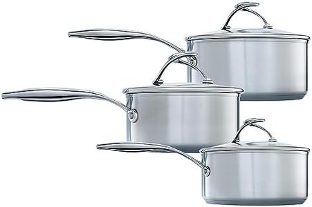 Circulon SteelShield Stainless Steel Saucepan Set of 3 - Induction Suitable Saucepans 16/18/20cm with Hybrid Non Stick, Glass Lids & Stay Cool Handles, Dishwasher Safe Cookware