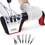 longzon Knife Sharpener - Professional 4 Stage Manual Sharpener for Sharpening Kitchen Knives, Scissors with Cut Protection Gloves- Suitable for Chef and Home