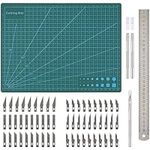 Belle Vous 65-Piece Craft Knife Set with A4 Cutting Mat - Exacto Precision Carving Hobby Blades & Cutting Mat - Ideal Set for Papercraft, Scrapbooking, Modelling, DIY Art Work, Stencil & More