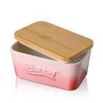 Porcelain Butter Dish with Wooden Lid, Henten Home Airtight Butter Keeper for Countertop & Home Kitchen Decor, Large Butter Holder for All Types of Butter(Sakura Pink)