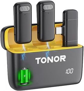 Dual Wireless Lavalier Microphones for Android Phone, TONOR Lapel Mini Microphone System with Charging Case, Clip On Lav Cordless Mic for Video Recording, Live Stream, Vlog Podcast TikTok Type C TL350