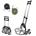 Double Rhombus Stair Climbing Cart, 330-Lb Stair Climbing Hand Truck Heavy Duty Foldable Stair Climbing Trolley Dolly Cart for Stairs with 6 Wheels, Adjustable Handle, Folding Stair Climber Hand Cart