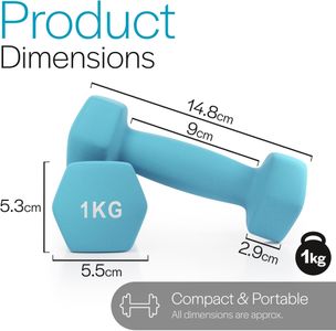 Core Balance Dumbbell Pair, 1kg – Neoprene Hand Weights