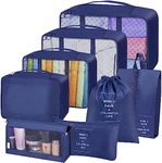 House of Quirk Polyester 8Pcs Set Travel Organizer Packing Cubes Lightweight Travel Luggage Organizers With Laundry Bag Or Toiletry Bag (Dark Blue)