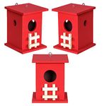 Cket Bird House Nest Breeding Box for Sparrow, Hummingbird, Kingfisher for Balcony and Garden Hanging Wooden with Hanging and Wall Patch (RED) (Pack of 3)