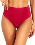 Tempt Me Women Red High Waisted Cheeky Bikini Bottoms Tummy Control Scrunch Butt Swim Bottom Only L