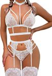 Pratiharye Polyester Garter Set Belt-Nightdress Mini Lingerie Set-Non Padded-Non Wired-Bikini Set With Garter Stocking With Removable Choker-Honeymoon Dress-Sexy Lingerie For Women -(XXL,White)