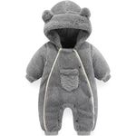 UVIPC Baby Fleece Sweater Romper Hooded Jumpsuit Snowsuit Bear Outfits Double Line Design Grey