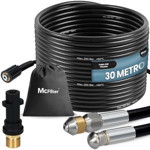McFilter | Set di tubi universali per la pulizia dei tubi, 30 m, 200 bar, incluso sacchetto con adattatore, ugelli fissi + rotanti, compatibile con le idropulitrici Kärcher K2 K3 K4 K5 K6 K7
