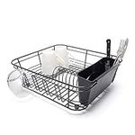 simplywire - Dish Drainer with Cutlery Basket and Glass Drying Hooks - Black Plastic Coated Steel