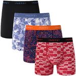 INNERSY Mens Underwear Trunks Breathable Underpants with Fly Opening Boxers Shorts Multipack 4 (L, 1 Black/3 Pattern)