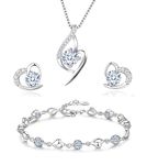 Kaguyo jewellery sets for Women Sterling Silver Heart Jewelry Set Amethyst Clear Blue Zirconia Heart Pendant Necklace and Earrings with Bracelet Crystal jewellery Sets for Women and Girls (clear)