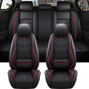 Amooca Car Seat Covers Full Set Automotive Seat Protection Fit for Most Cars SUVs Front & Back Seats Waterproof Nappa Leather Car Seat Cushion Protector Black & Red