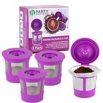 Party Bargains 4 Reusable K-Cups Filter - for Keurig 1.0 Brewers, Eco-Friendly Universal Fit Refillable Single Cup Coffee Filters, Stainless steel Mesh Filter, Purple