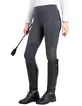 FitsT4 Sports Women's Riding Tights with Zipper Pockets Knee-Patch Cooling Mesh Equestrian Breeches Horse Schooling Pants Dark Grey Size L