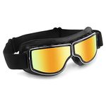 Motorcycle Goggles Vintage Pilot Glasses Riding Motocross Scooter ATV Eyewear (Colorful Lens - Black Frame)