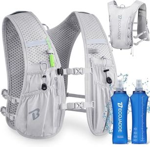 BECOJADDE Running Vest Hydration Backpack with Two 500ML Soft Water Bottles for Men Women, 5L Lightweight Running Pack Hydration for Marathon, Trail, Cycling, Hiking, Jogging Gray