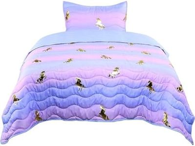 Tadpoles 2-Piece Girls Unicorn Quilt Set | 1 Twin Bed Size Quilt & 1 Standard Sham | Made of 100% Micro-Denier Polyester Fiber | Soft, Smooth & Durable | Ideal for Teens | Metallic Gold Unicorns