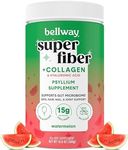 Bellway Super Fiber Powder + Collagen, Sugar-Free Psyllium Husk Powder with Collagen Peptides and Hyaluronic Acid for Gut Health, Healthy Skin, Nails, Bones & Joints, Watermelon (10.6 oz)