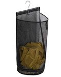 ALYER Hanging Semi Round Storage Mesh Bag,Collapsible Laundry Hamper Basket with Durable Hanger (Black)