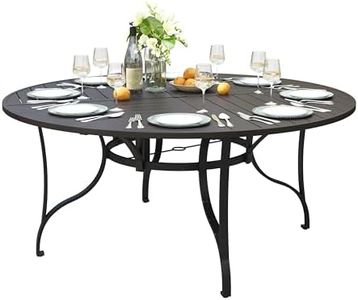 PHI VILLA 67" Outdoor Round Table for 8, Large Metal Wrought Iron Patio Dining Table with Umbrella Hole, All Weather Furniture for Outside Deck, Yard, Porch - Black