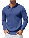 COOFANDY Mens Long Sleeve Polo Sweater Knit Polo Casual Thermal Pullover Sweater with Pocket Navy Blue