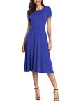 Urban CoCo Women's Vintage Short Sleeve High Waist Flared Midi Casual Summer Dress, Royal Blue, XXL