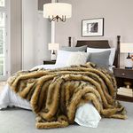 Luxury Plush Faux Fur Blanket King Size, Long Pile Golden Yellow with Black Tips Blanket, Oversized Super Warm, Fuzzy, Elegant, Fluffy Shaggy Blanket Scarf for Sofa, Armchair, Couch and Bed, 104"x90"