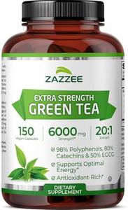Zazzee Extra Strength Green Tea 20:1 Extract, 6000 mg Strength, 50% EGCG, 98% Polyphenols and 80% Catcehins, 150 Vegan Capsules, 5 Month Supply, Standardized and Concentrated 20X Potency, Non-GMO