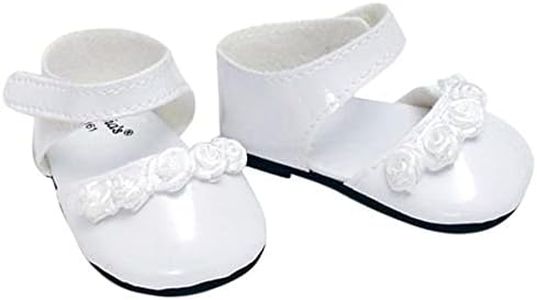 Sophia's Patent Leather Dress Shoes with Rose Detail and Strap for 18" Dolls, White