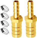 JoyTube Brass Hose Barb reducer 1/2" to 3/8" ID hose Barb Fitting Hex Splicer Mender Union Air Water Fuel with hose clamps Tubing Adapter(Pack of 2)